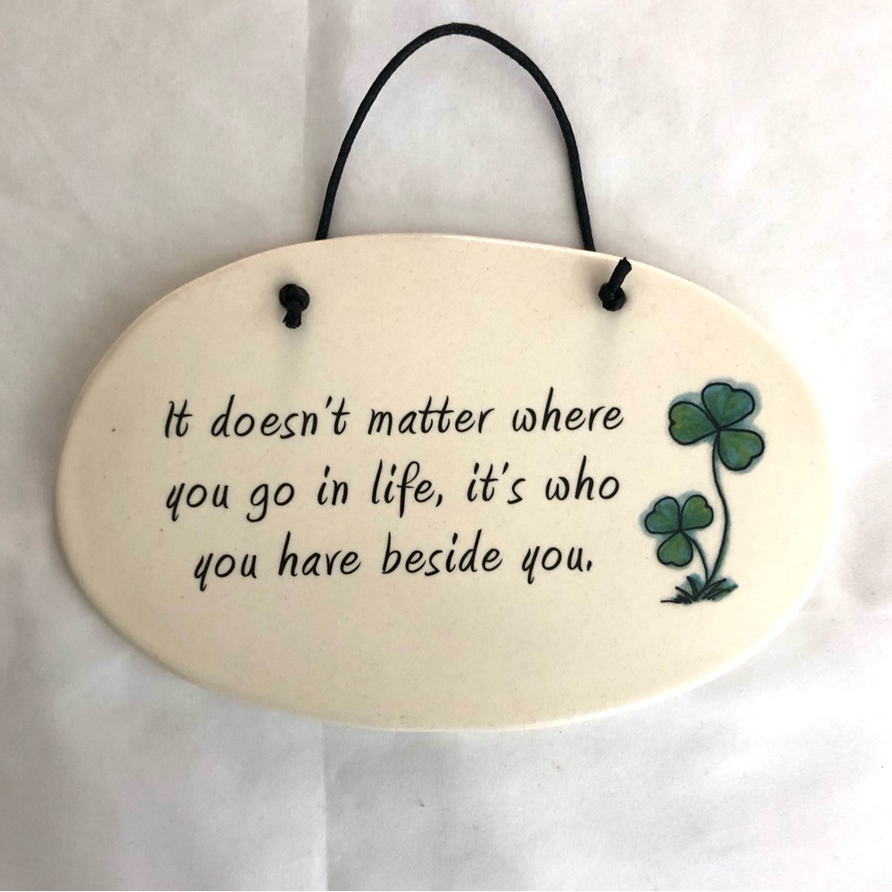 Irish Wall Plaque Ceramic Shamrocks 7.5” x 5” Family Friends August Ceramics USA